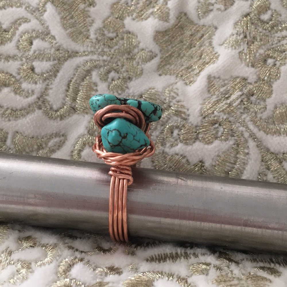 Copper Wire Wrapped Ring With Turquoise Beads - image 6